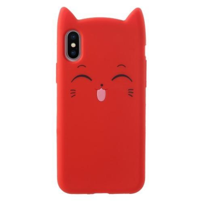 Smile cat 3D silikonový obal na iPhone X - červený