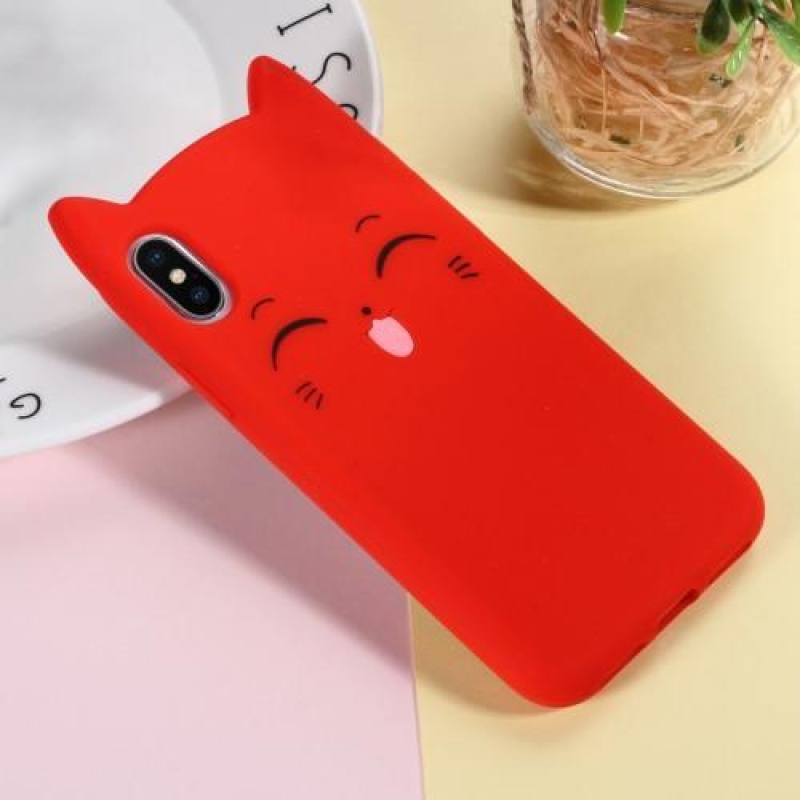 Smile cat 3D silikonový obal na iPhone X - červený