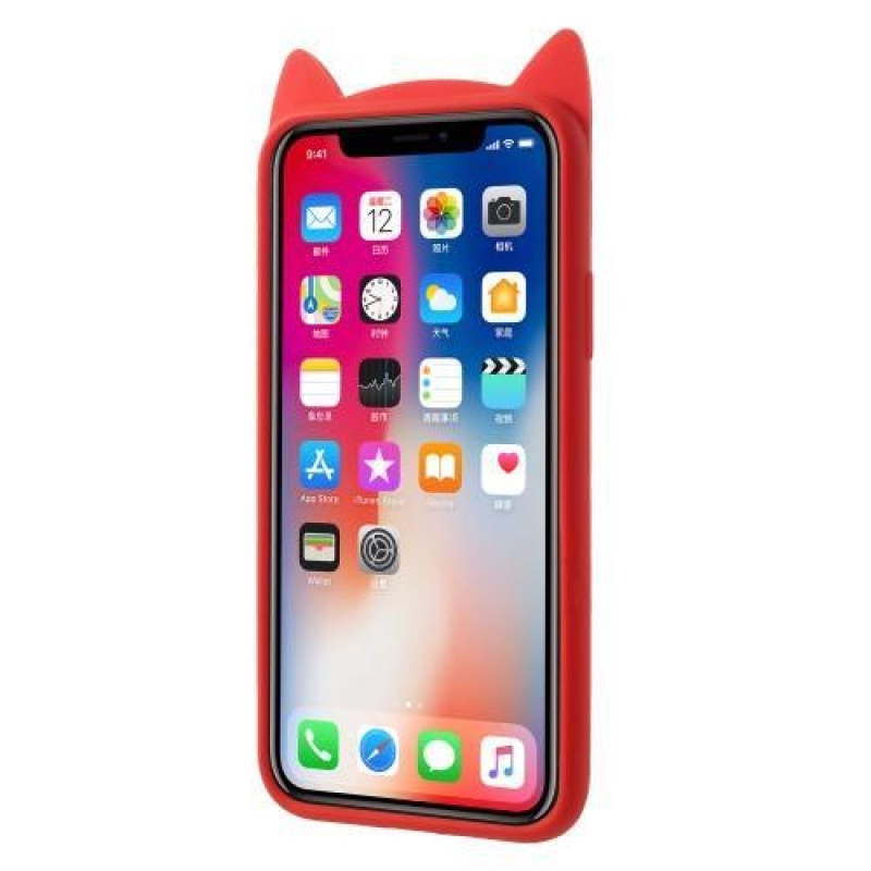 Smile cat 3D silikonový obal na iPhone X - červený
