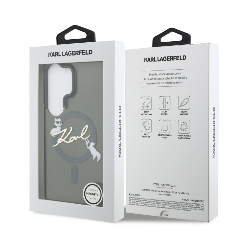 Karl Lagerfeld IML Choupette Karl Script Logo Magnetic Zadní Kryt pro Samsung Galaxy S26 Ultra Black