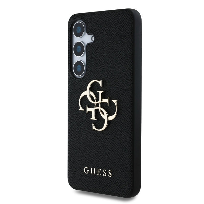 Guess PU Grained 4G Metal Logo Zadní Kryt pro Samsung Galaxy S25+ Black