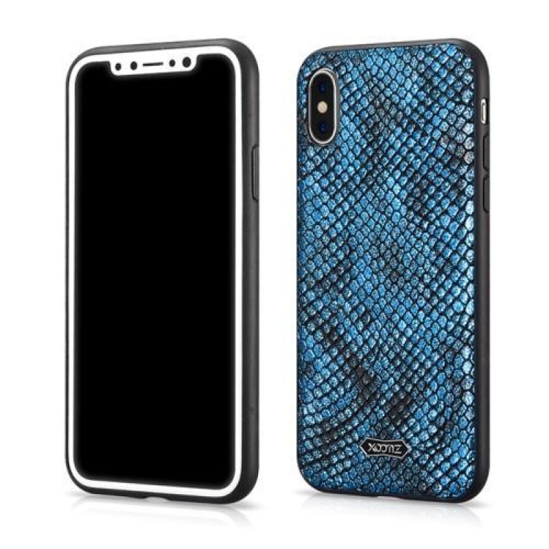 Snake gelový obal se zády z PU kůže na iPhone X - modrý
