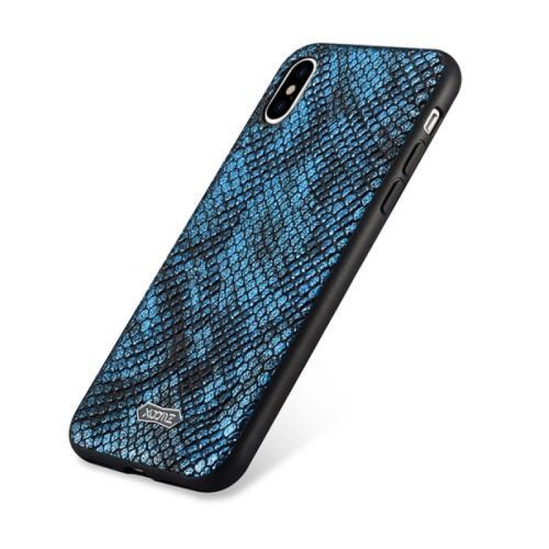 Snake gelový obal se zády z PU kůže na iPhone X - modrý