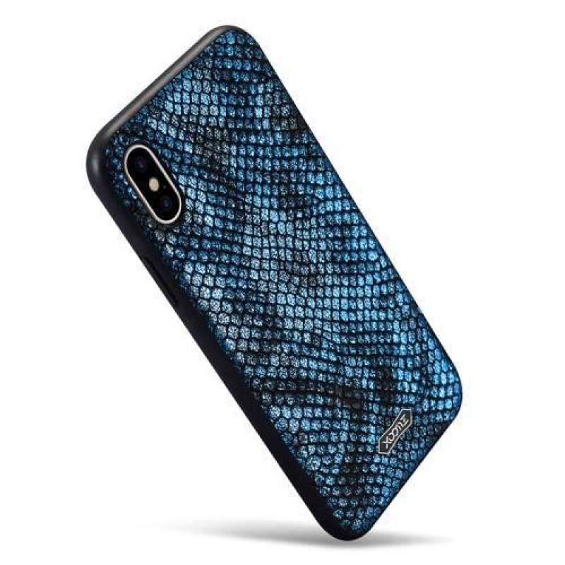 Snake gelový obal se zády z PU kůže na iPhone X - modrý