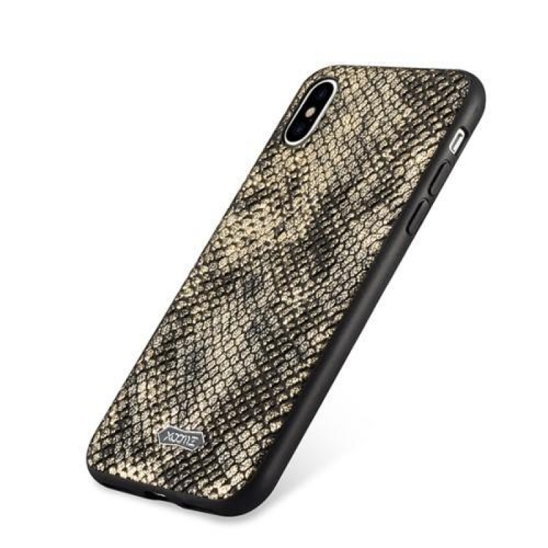 Snake gelový obal se zády z PU kůže na iPhone X - zlatý