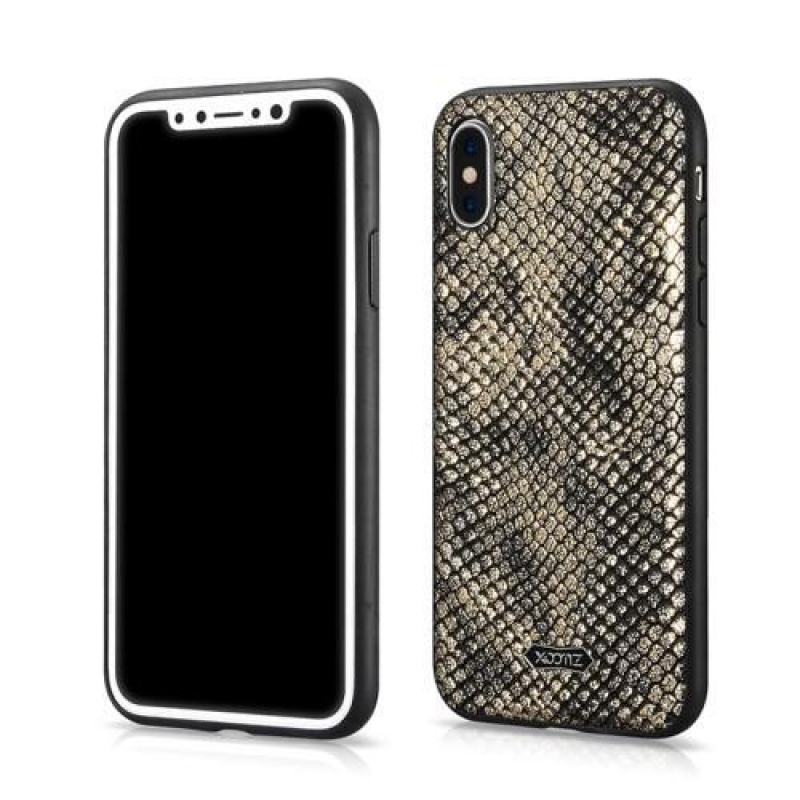 Snake gelový obal se zády z PU kůže na iPhone X - zlatý