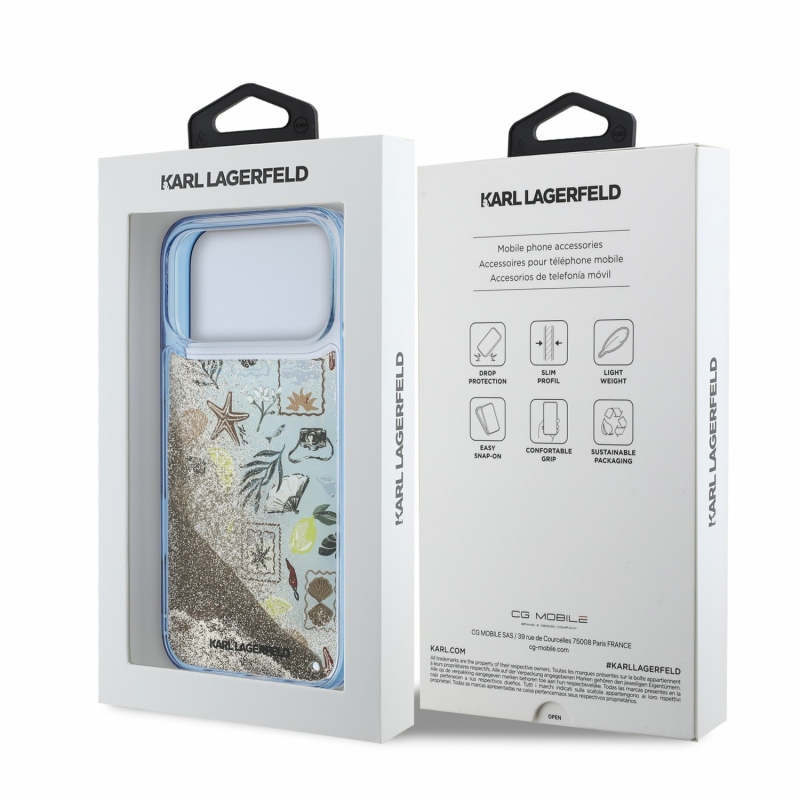 Karl Lagerfeld Liquid Glitter Beach Zadní Kryt pro iPhone 18 Pro Max Blue