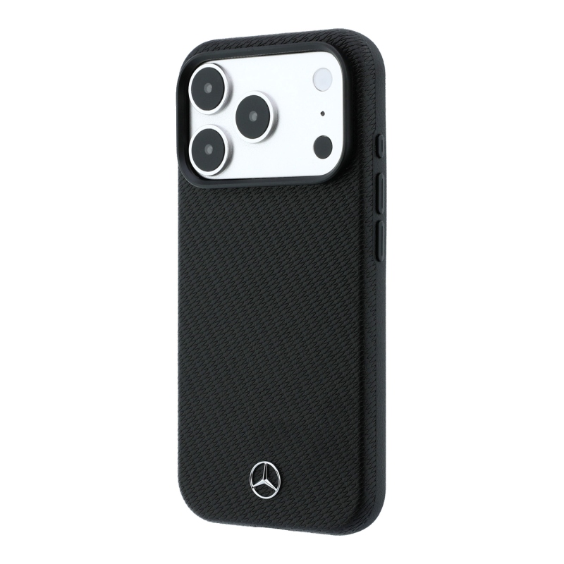 Mercedes PU Leather Wood Semi Wrap MagSafe Zadní Kryt pro iPhone 18 Pro Black
