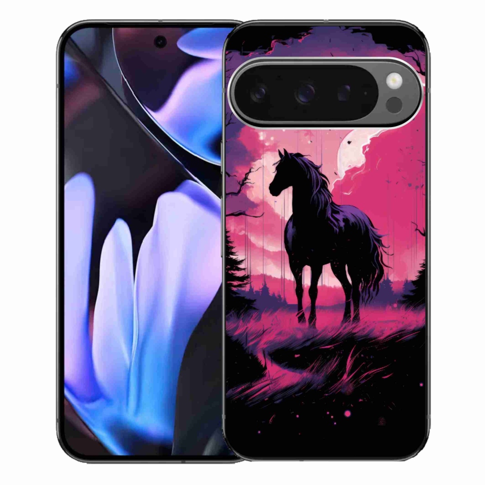 Gelový kryt mmCase na Google Pixel 9 Pro XL - černý kreslený kůň 1