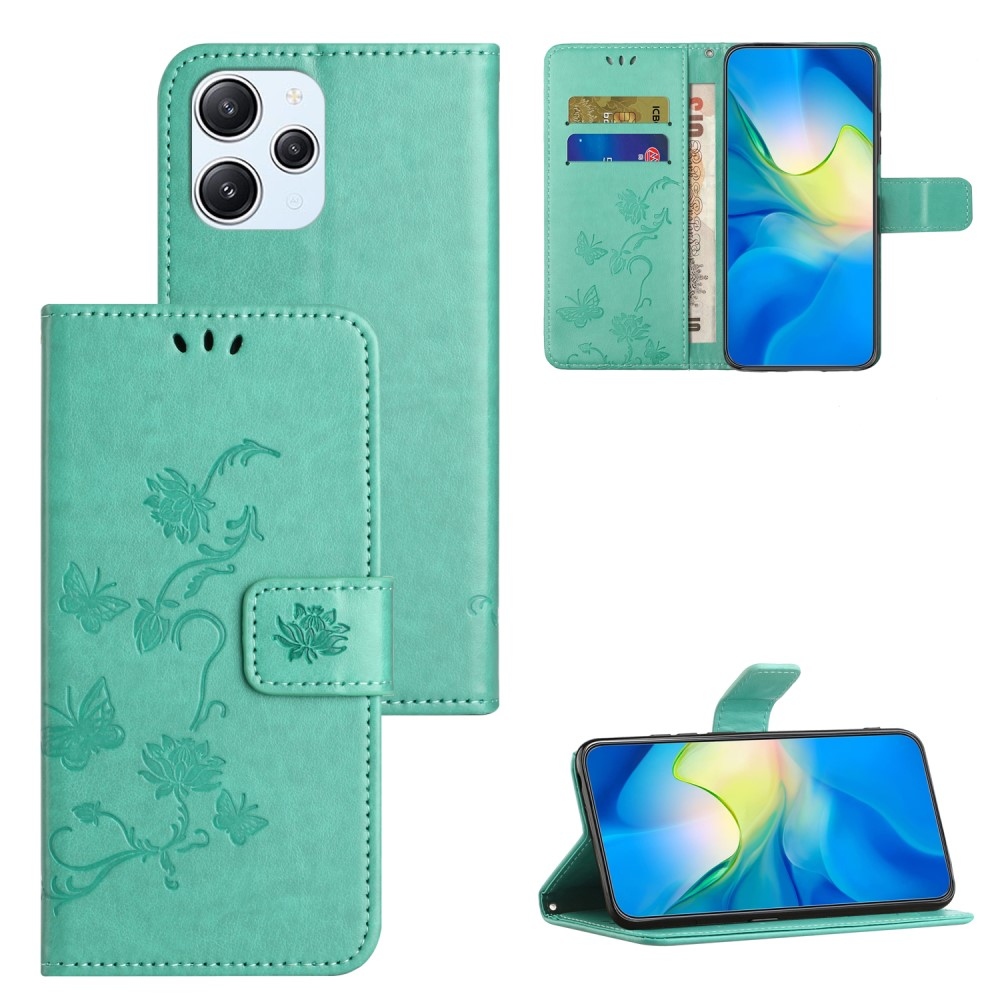 Flower knížkové pouzdro na Xiaomi Redmi 12 4G/5G - modrozelené