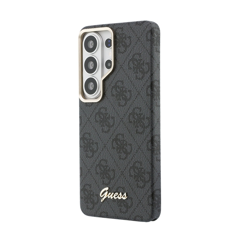 Guess PU 4G Script Metal Logo Magnetic Zadní Kryt pro Samsung Galaxy S26 Ultra Black