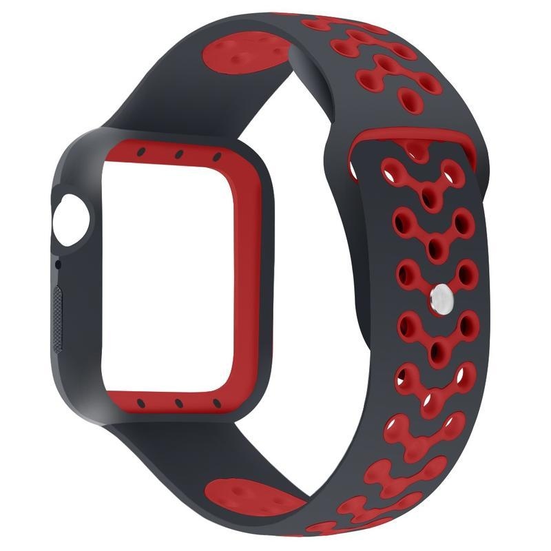 Soft silikonový dvoubarevný řemínek pro Apple Watch 5/4 44mm - černý/červený