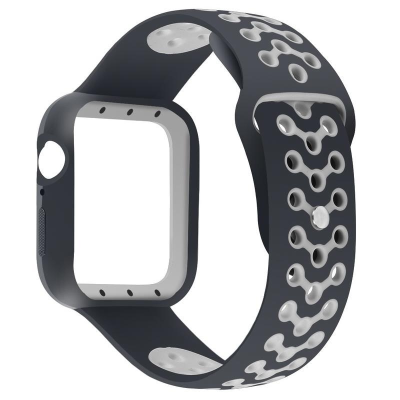 Soft silikonový dvoubarevný řemínek pro Apple Watch 5/4 44mm - černý/šedý