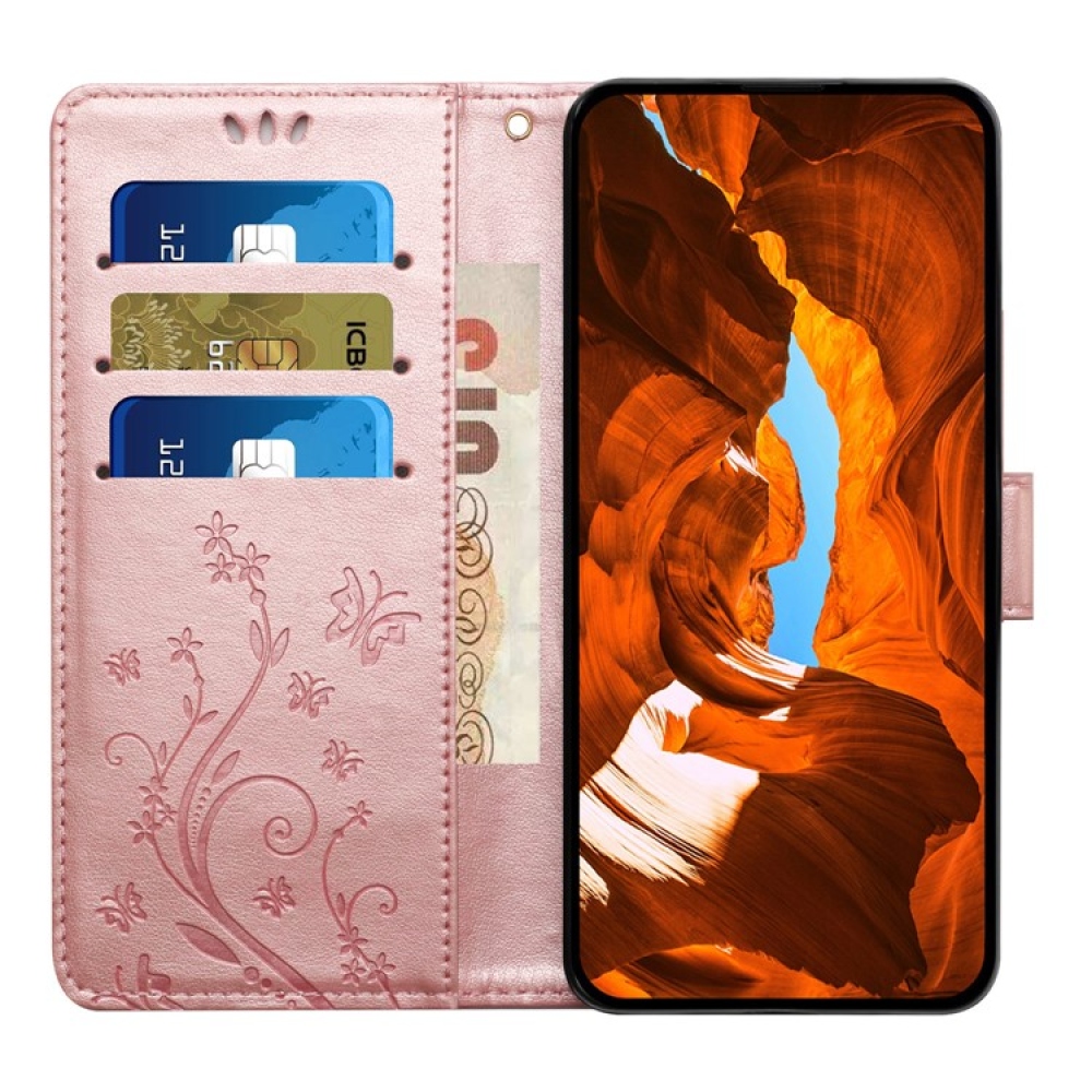 Flowers knížkové pouzdro na iPhone 17 Pro - růžovozlaté