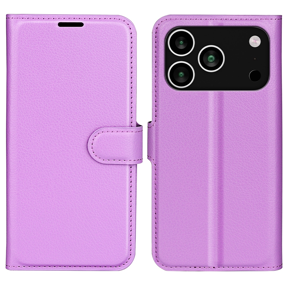 Litchi knížkové pouzdro na iPhone 17 Pro - fialový