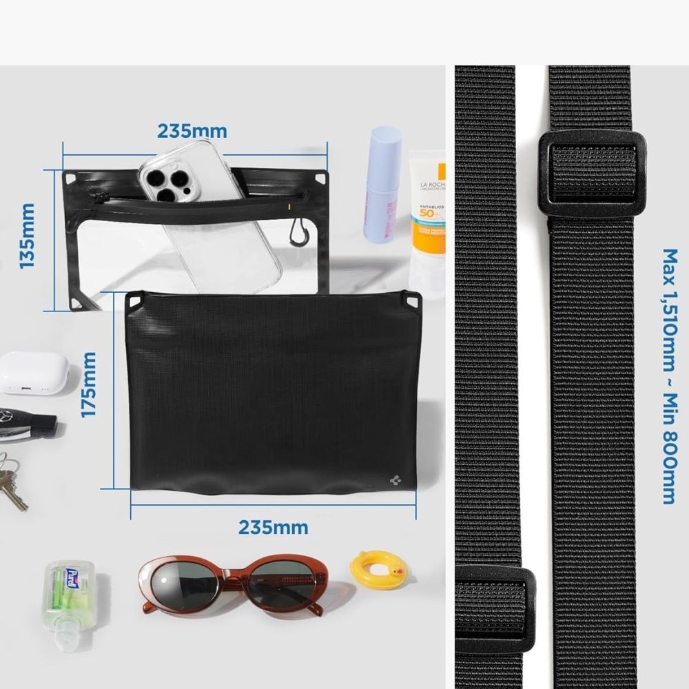 Spigen AquaShield A640 univerzální vodotěsná taška přes rameno a pouzdro - černá