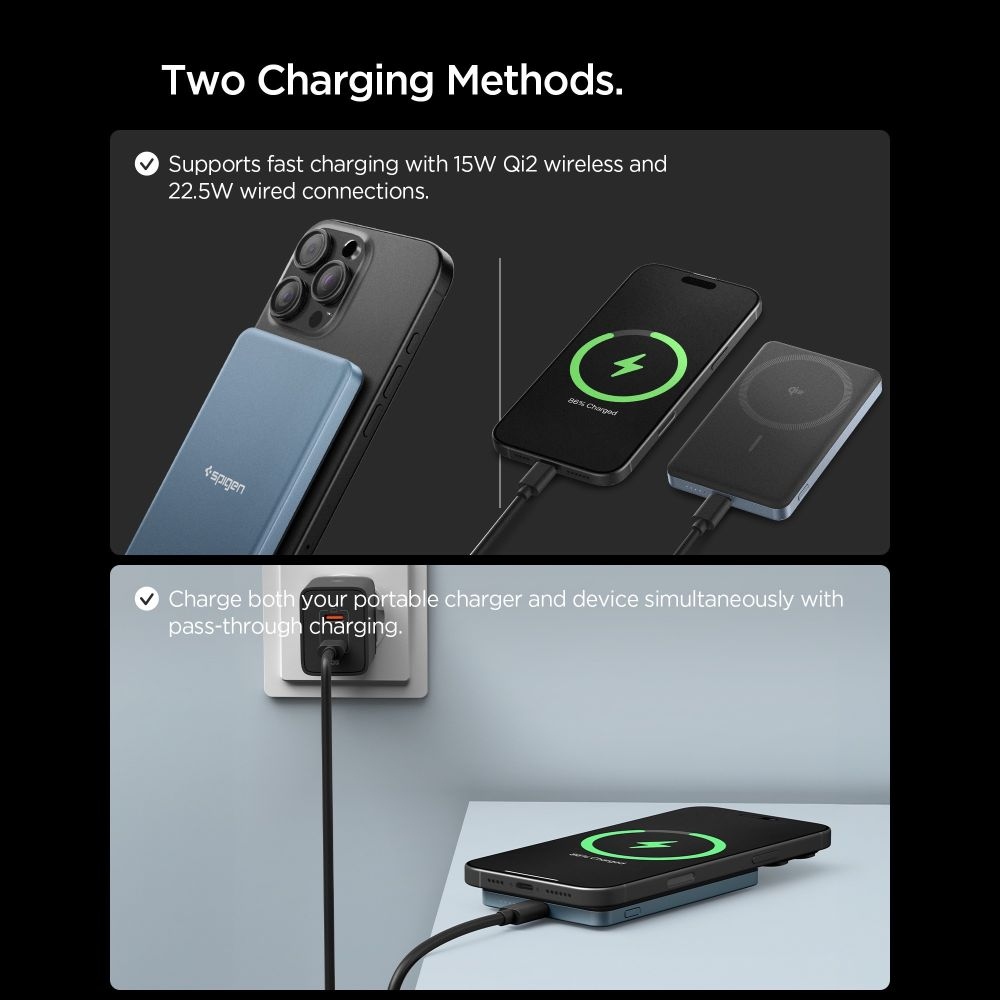 Spigen EA2205MQ MagSafe powerbanka 5000 mAh 22,5W Qi2 - modrá