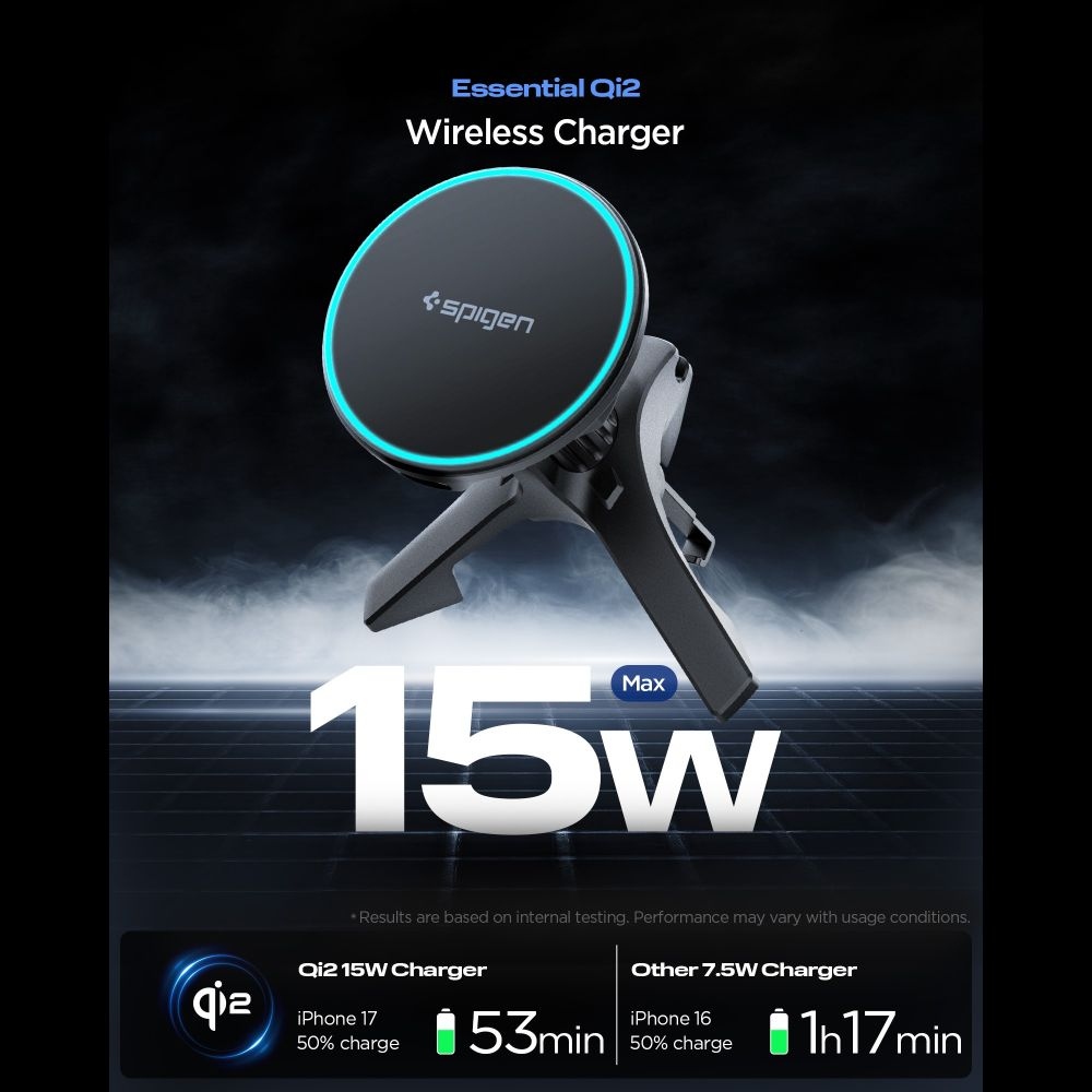 Spigen EV15MAQ magnetický držák do ventilace s MagSafe 15W Qi2 - černý