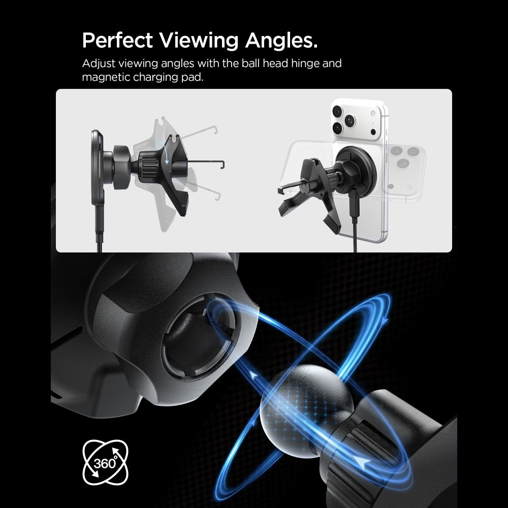 Spigen EV15MAQ magnetický držák do ventilace s MagSafe 15W Qi2 - černý