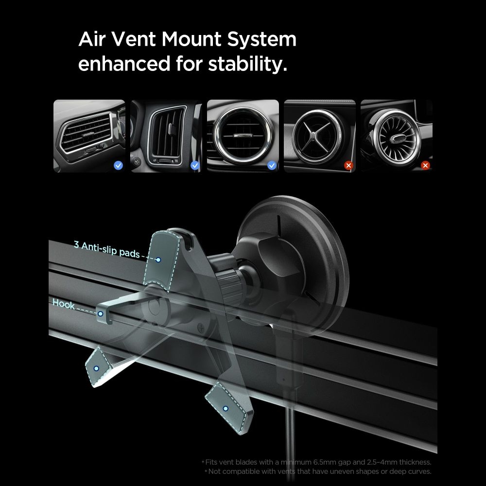 Spigen EV15MAQ magnetický držák do ventilace s MagSafe 15W Qi2 - černý