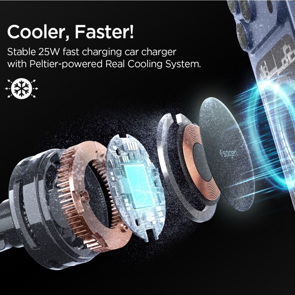 Spigen EV25MFAQ držák do ventilace s MagSafe Qi2 bezdrátovým nabíjením 25W - černý