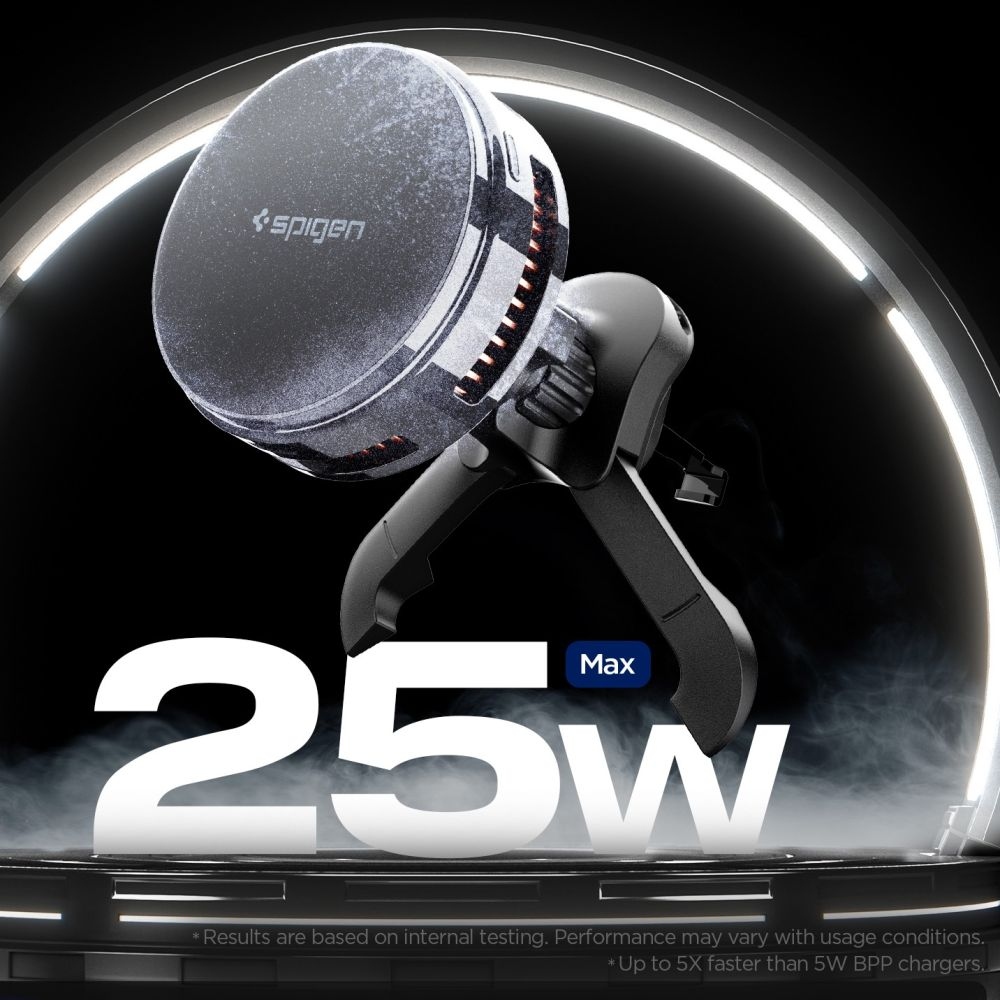 Spigen EV25MFAQ držák do ventilace s MagSafe Qi2 bezdrátovým nabíjením 25W - černý