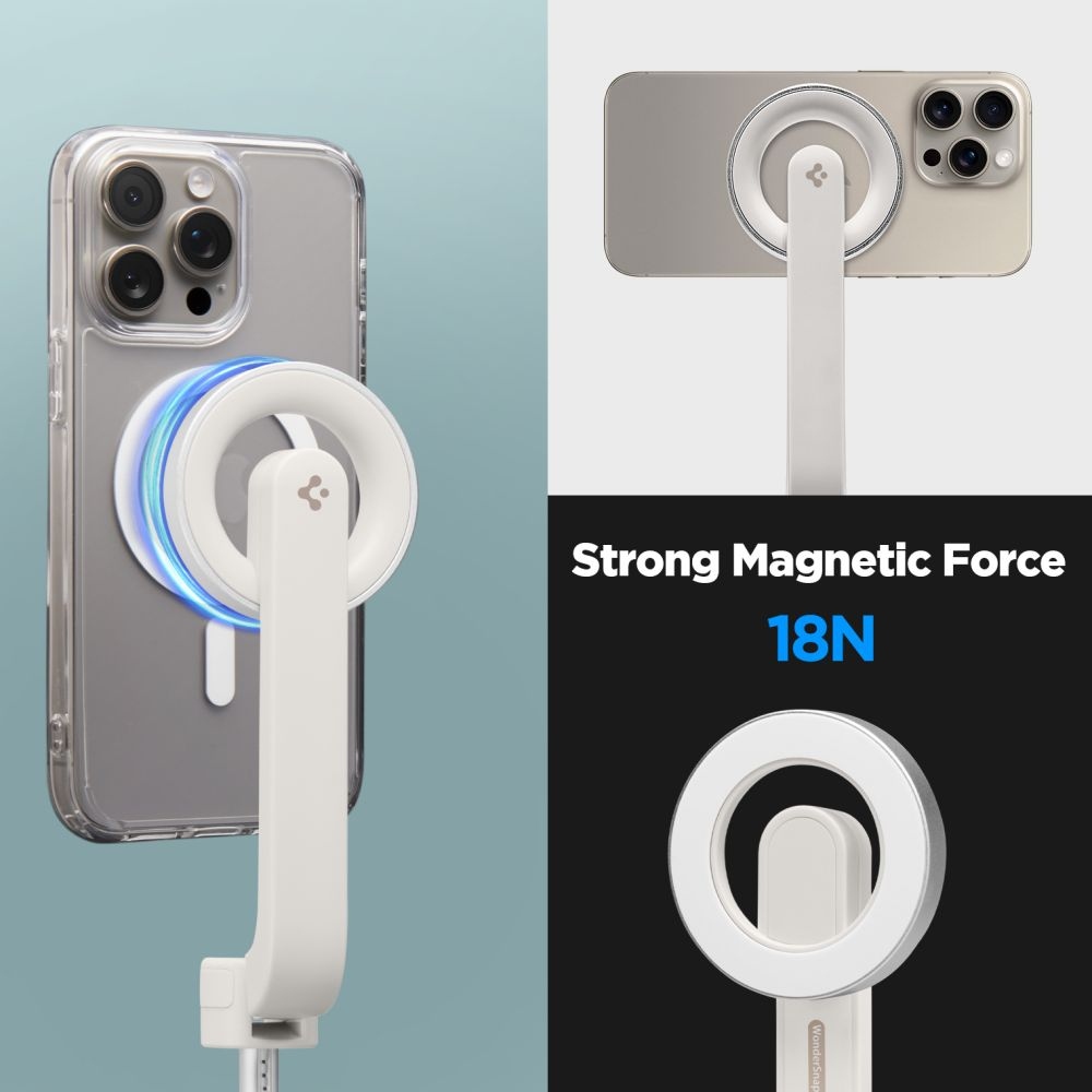 Spigen S571W MagSafe Bluetooth selfie tyč s trojnožkou - béžová