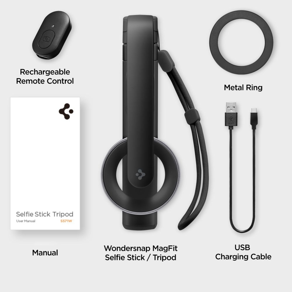 Spigen S571W MagSafe Bluetooth selfie tyč s trojnožkou - černá