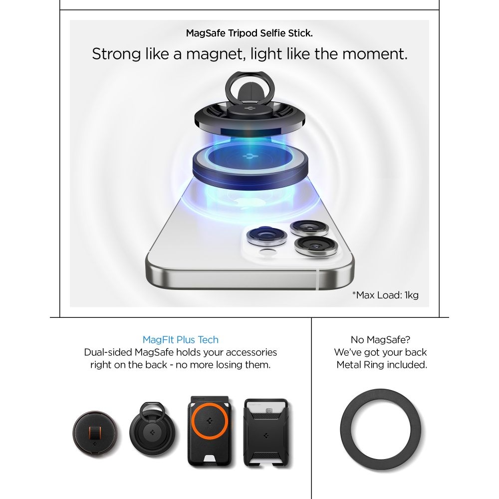 Spigen S581W MagSafe Bluetooth selfie tyč s trojnožkou - černá