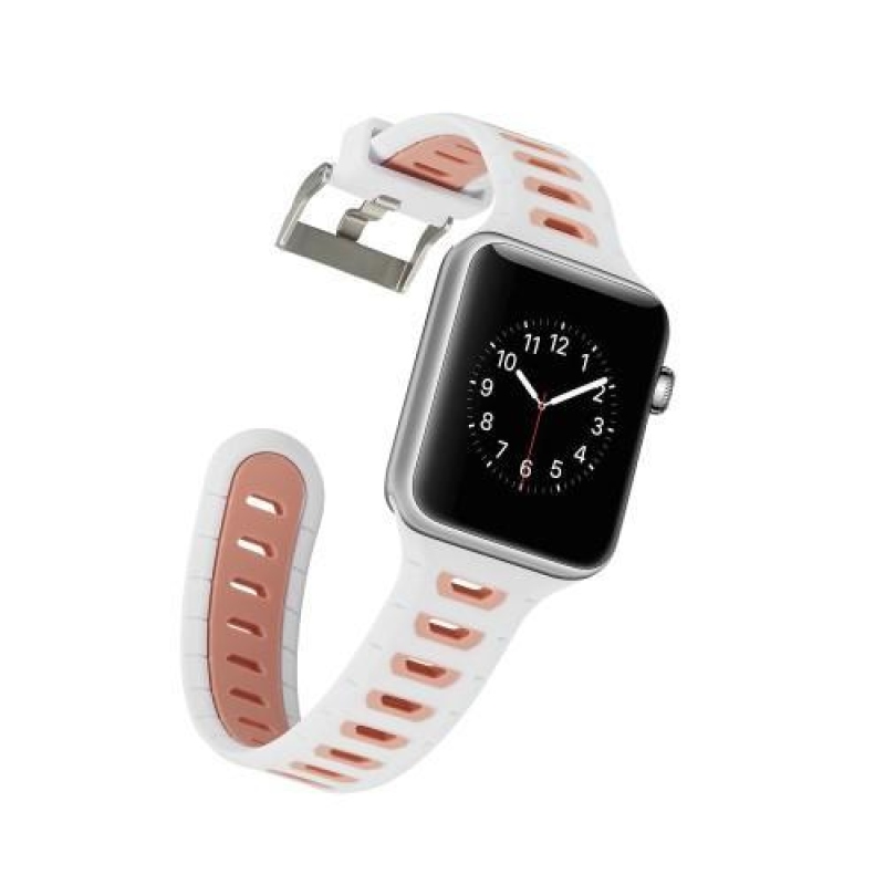 Sporty silikonový řemínek na Apple Watch 38mm - bílý a růžový