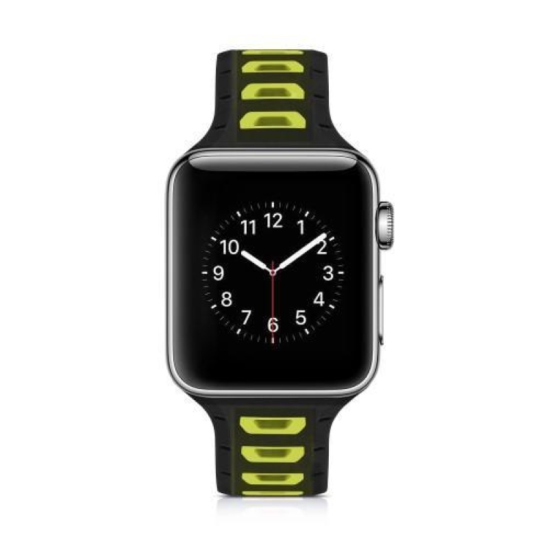 Sporty silikonový řemínek na Apple Watch 38mm - černý a žlutozelený