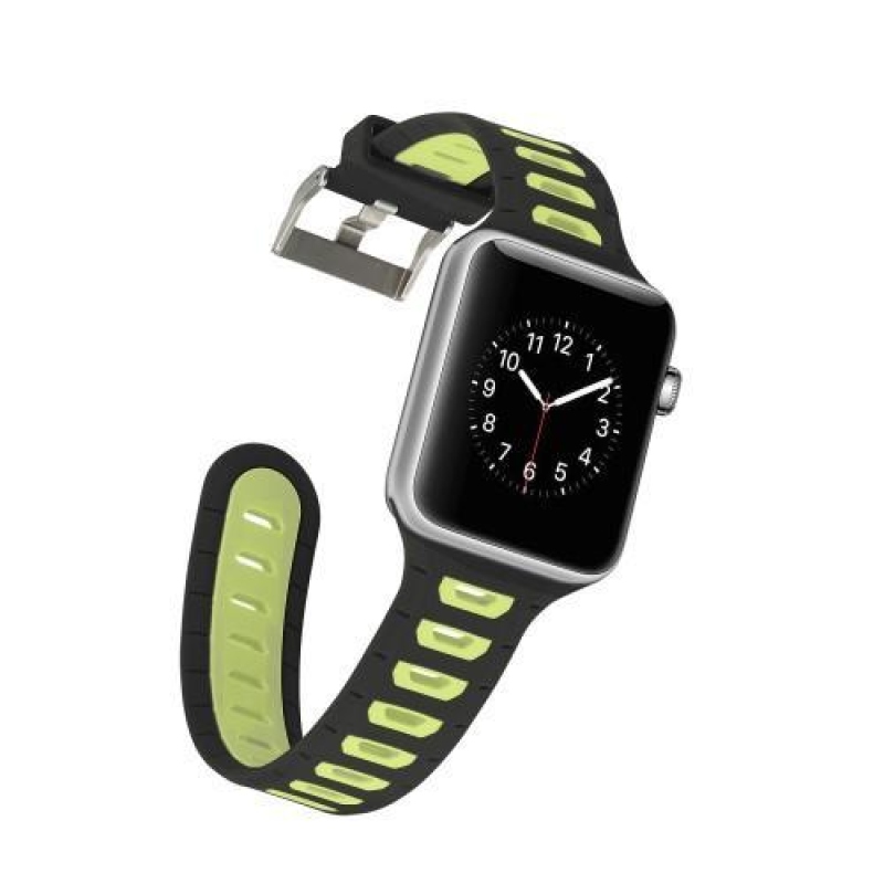 Sporty silikonový řemínek na Apple Watch 38mm - černý a žlutozelený