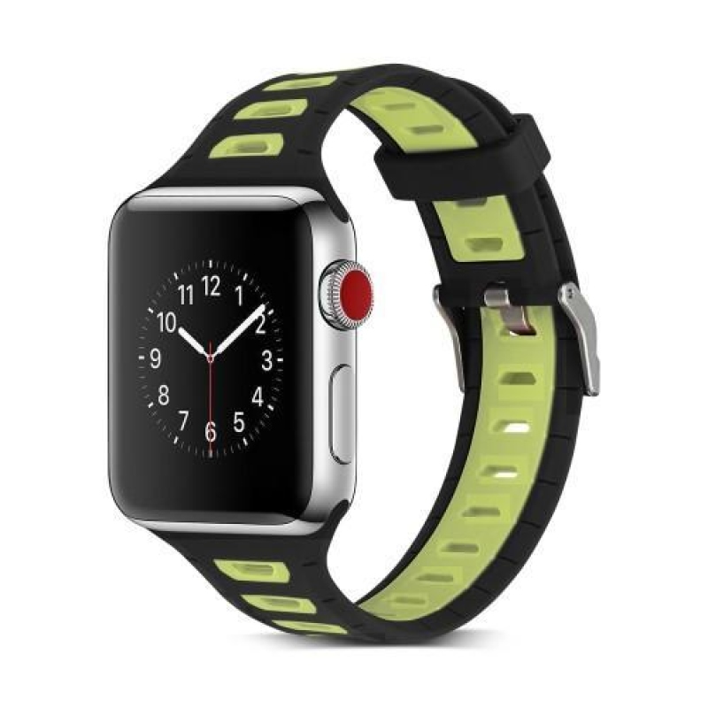Sporty silikonový řemínek na Apple Watch 38mm - černý a žlutozelený