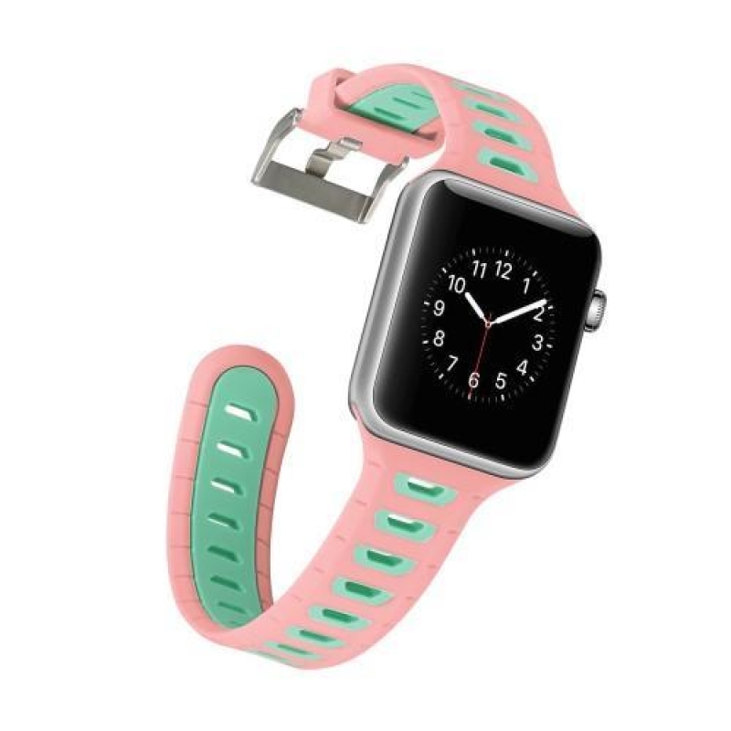 Sporty silikonový řemínek na Apple Watch 38mm - růžový a zelený