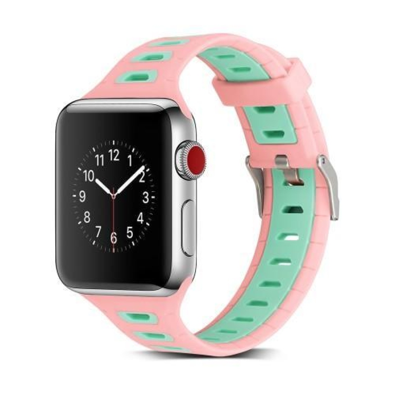 Sporty silikonový řemínek na Apple Watch 38mm - růžový a zelený