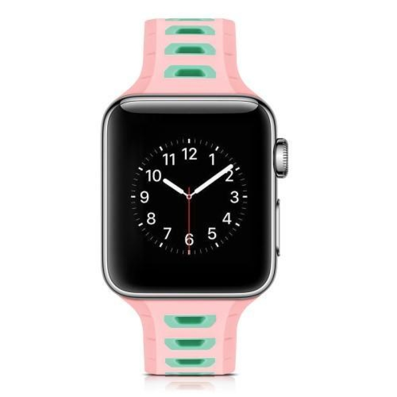 Sporty silikonový řemínek na Apple Watch 38mm - růžový a zelený