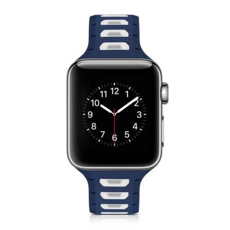 Sporty silikonový řemínek na Apple Watch 38mm - tmavěmodrý a bílý