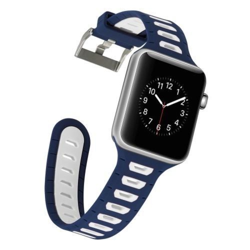Sporty silikonový řemínek na Apple Watch 38mm - tmavěmodrý a bílý