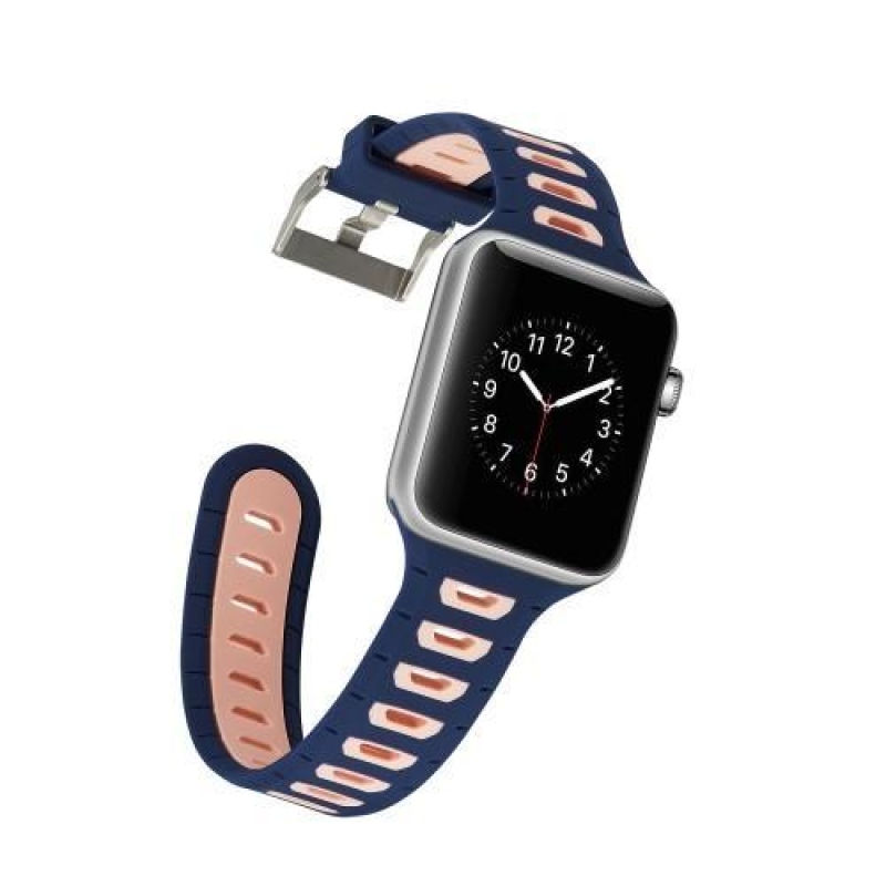 Sporty silikonový řemínek na Apple Watch 38mm - tmavěmodrý a růžový