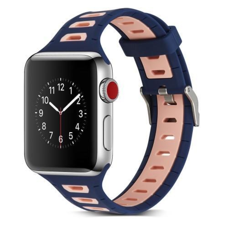 Sporty silikonový řemínek na Apple Watch 38mm - tmavěmodrý a růžový