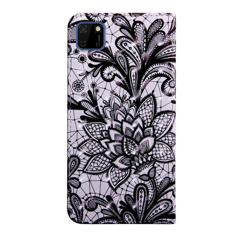 Spot PU kožené peněženkové pouzdro na mobil Huawei Y5p/Honor 9S - krajkový květ