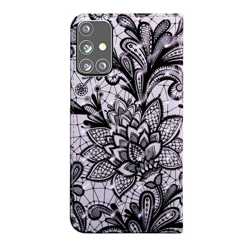 Spot PU kožené peněženkové pouzdro na mobil Samsung Galaxy M31s - krajkové květy