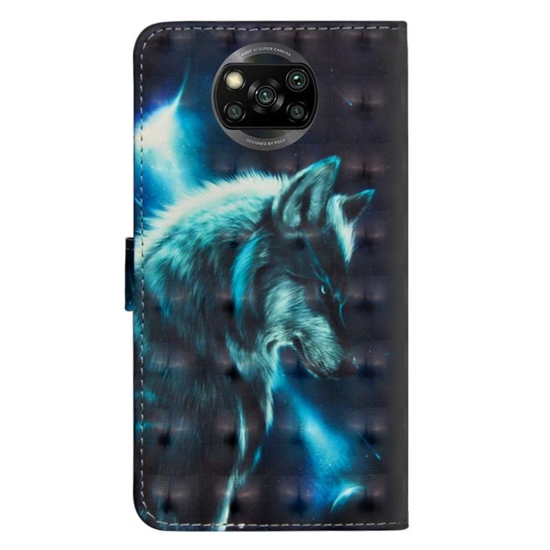 Spot PU kožené peněženkové pouzdro na mobil Xiaomi Poco X3/X3 Pro - vlk