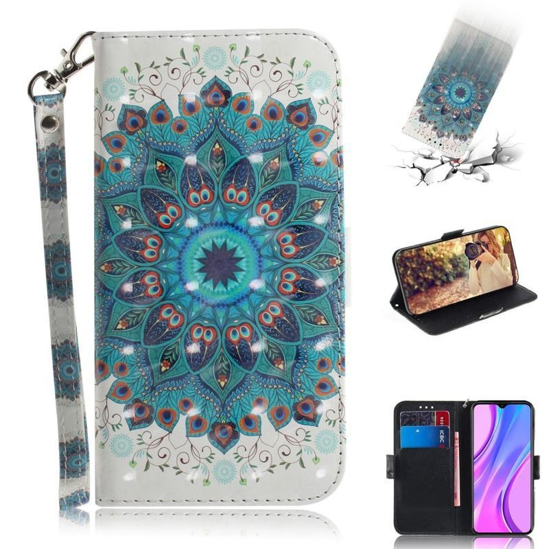 Spot PU kožené peněženkové pouzdro na mobil Xiaomi Redmi 9 - mandala