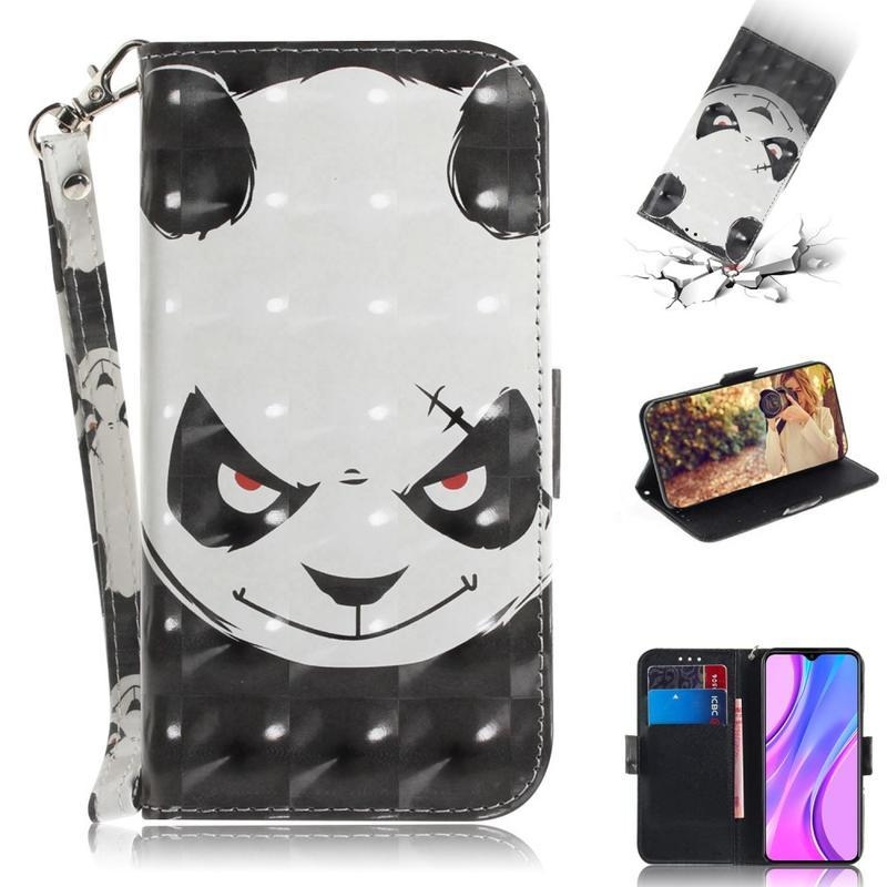Spot PU kožené peněženkové pouzdro na mobil Xiaomi Redmi 9 - panda