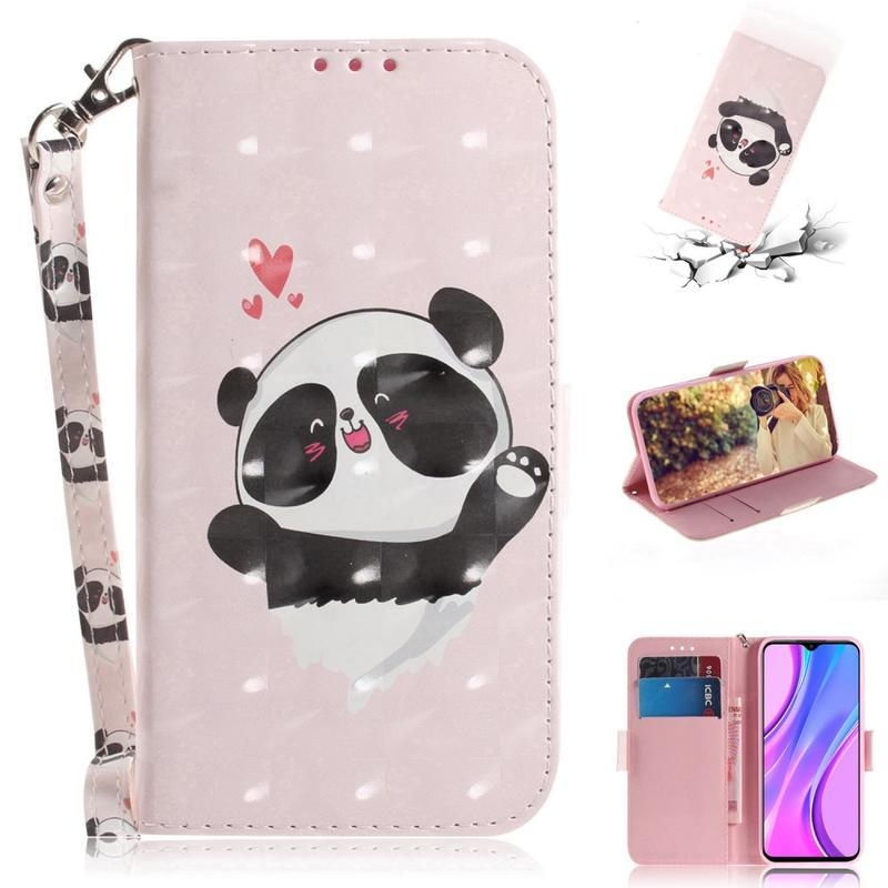 Spot PU kožené peněženkové pouzdro na mobil Xiaomi Redmi 9 - roztomilá panda