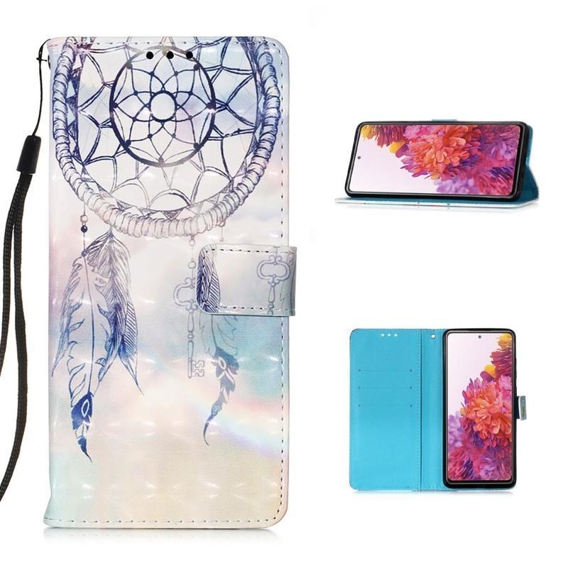 Spot PU kožené peněženkové pouzdro pro mobil Samsung Galaxy S20 FE/S20 FE 5G - modrý lapač snů