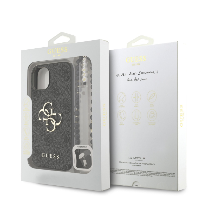 Guess PU 4G Metal Logo Strap Zadní Kryt pro iPhone 15 Black