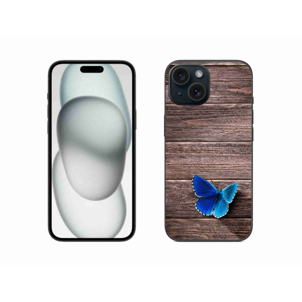 Gelový kryt mmCase na iPhone 15 - modrý motýl 1