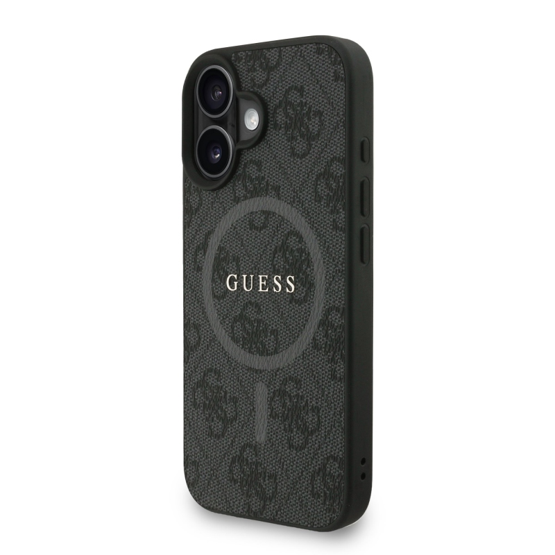 Guess PU Leather 4G Colored Ring Strap MagSafe Zadní Kryt pro iPhone 16 Black
